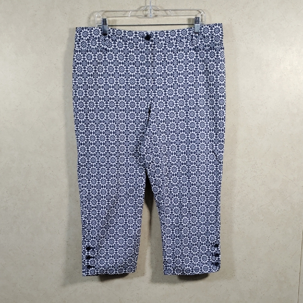 D189 Talbots navy & white floral Perfect Skimmer cotton pants 14 FINAL PRICE